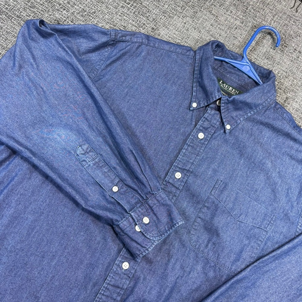 Lauren Ralph Lauren Button Down Shirt Mens XL Blue Denim Classic Fit Long Sleeve